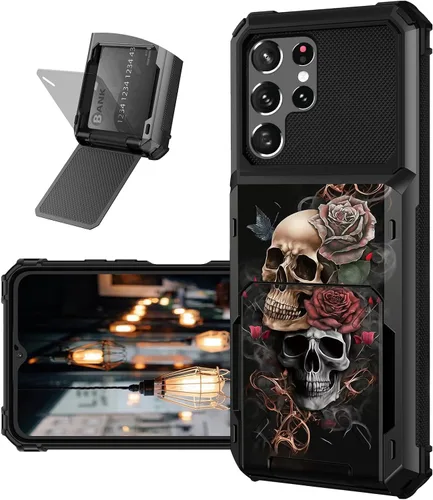 Vista 13 de Funda tipo cartera para Samsung Galaxy S22 Ultra con ranura para tarjetero, funda con tapa híbrida de doble capa, resistente, a prueba de golpes
