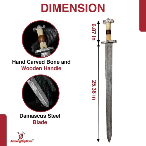 Vista 2 de Armory Replicas™ Colección de espadas de acero de Damasco vikingo y anglosajón de espada completa