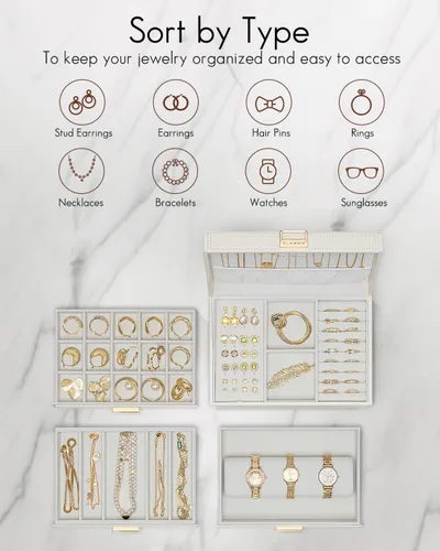 Vista 3 de Vlando Joyero grande de 4 capas Organizador de joyas, organizador de joyero para cajón, collar, anillo, pulsera y reloj, regalo de cumpleaños