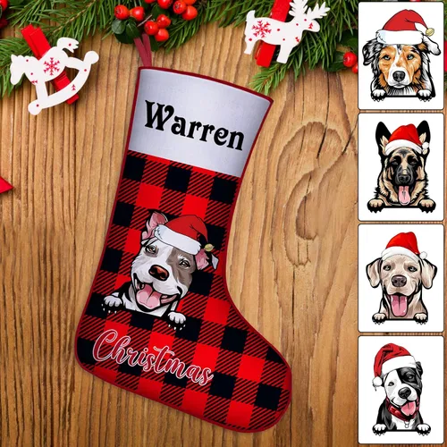 Vista 34 de Medias de Navidad de raza de perro personalizadas con texto de nombre, regalos de decoración de calcetines de Navidad personalizados para perros