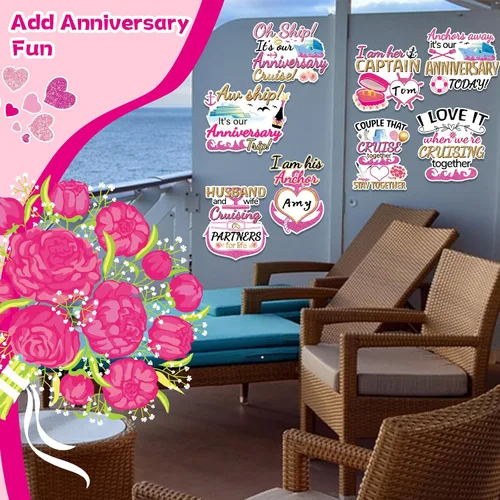 Vista 5 de 8 imanes de aniversario grandes para puerta de crucero, color rosa, para puerta de crucero magnético, decoración de fiesta de aniversario