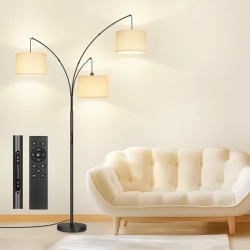 Vista 12 de OUTON Lámpara de pie LED de arco, lámpara de pie alta moderna negra de 3 luces para dormitorio, 2400lm lámparas de esquina de pie ajustables