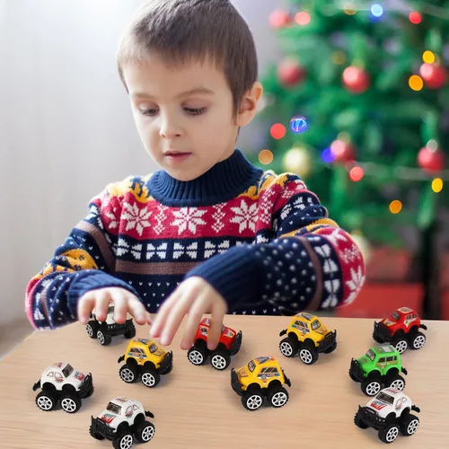 Vista 7 de Manmel Paquete de 12 Autos de Retroceso para Niños, Mini Vehículos de Carreras a Granel, Juguetes de Camión Monstruo, Recuerdos de Fiesta para Niños