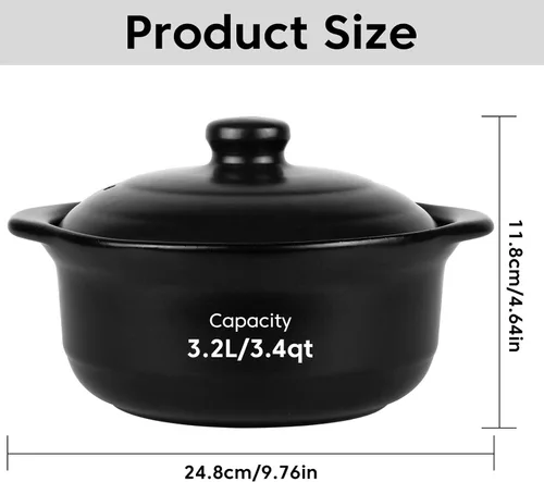 Vista 2 de Olla de arcilla de 3.4 cuartos para cocinar con tapa para placa de Negro 3.2L