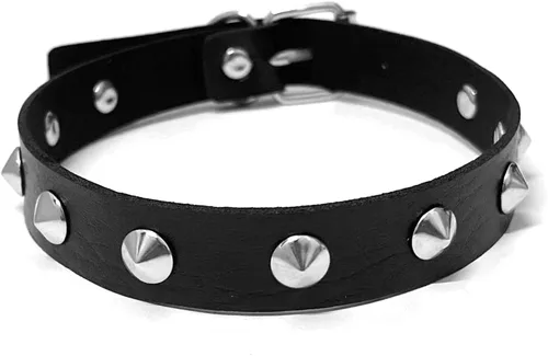 Vista 2 de Gargantilla y pulseras con tachuelas de pirámide para hombres y mujeres, pulsera de cuero de los años 80, juego de brazaletes de pulsera - Punk Rock