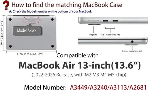 Vista 2 de UESWILL Compatible con MacBook Air de 13 pulgadas M5 M4 M3 M2 2022-2026 modelo A3449 A3240 A3113 A2681, carcasa rígida mate para MacBook Air 13.6 +