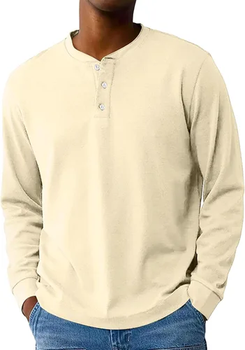 Vista 16 de Camisas de verano para hombre, camiseta Henley de manga larga con botones, estilo casual, M-3XL