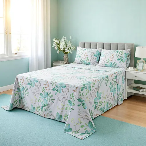 Vista 18 de FADFAY Juego de sábanas tamaño King, sábanas de algodón percal rosa floral con bolsillo profundo, ropa de cama vintage lujosa azul con estampado