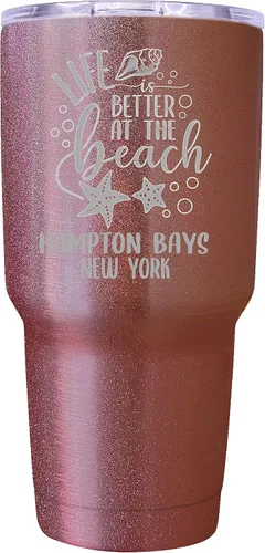 Vista 11 de Hampton Bays New York Souvenir - Vaso aislado de acero inoxidable de 24 onzas, grabado con láser, color negro.