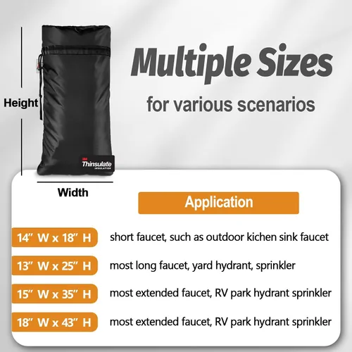Vista 5 de Cubiertas XXL para grifos al aire libre para invierno, protector anticongelante de 3M Thinsulate para aspersores, 63.5 cm x 33 cm para grifos