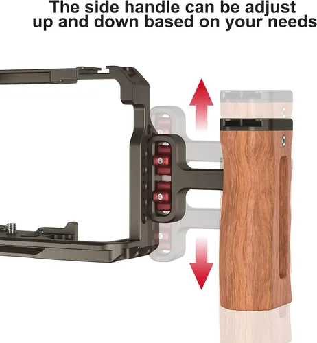 Vista 3 de Mini mango lateral de madera con tornillos de 1/4 de pulgada a 20 tornillos para cámara digital, jaula de cámara réflex digital con soporte de Mango