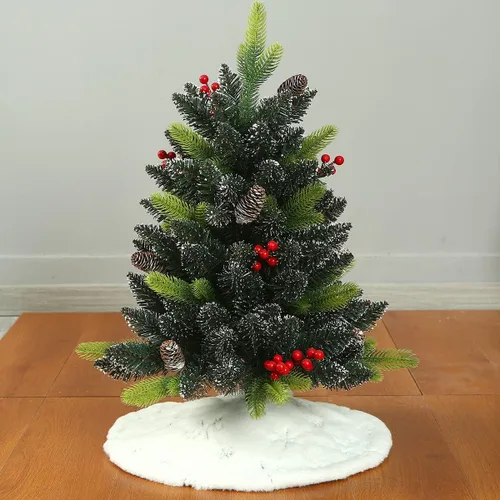 Vista 10 de Sattiyrch Falda pequeña para árbol de Navidad de 18 pulgadas, falda de árbol de Navidad rosa de piel sintética para mesa pequeña