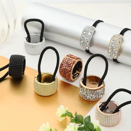 Vista 5 de Canlierr 8 piezas de diamantes de imitación para cola de caballo, puños elásticos para el cabello, colas de caballo de cristal, accesorios