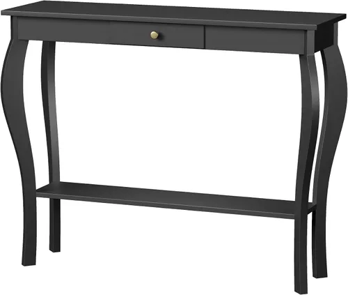 Vista 7 de ChooChoo Mesa consola estrecha con cajón, elegante mesa de sofá, mesa de entrada, color negro