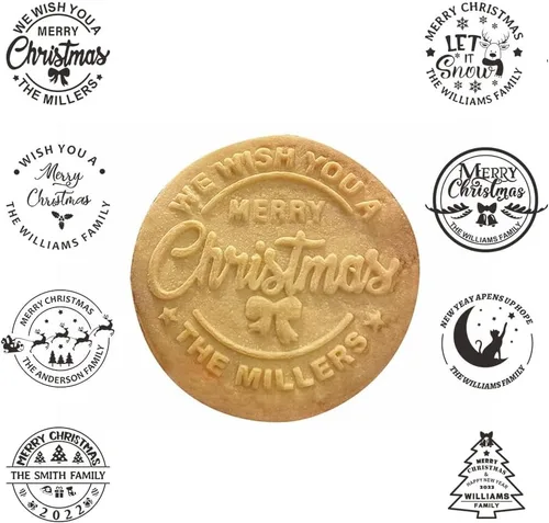 Vista 7 de Sello de galletas de Navidad personalizable 2025 con nombre de familia, sorpresa navideña para entusiastas de la repostería (diseño A)