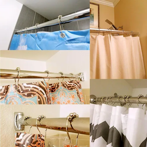 Vista 4 de Juego de 12 ganchos de cortina para baño de acero inoxidable cromado de la marca Uigos