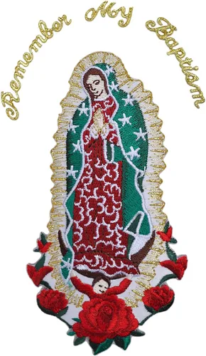 Vista 6 de Parche bordado para bautizo con la Virgen María, mi Señora de Guadalupe para planchar (plata, sin palabra, 4.75 x 2.75 pulgadas)