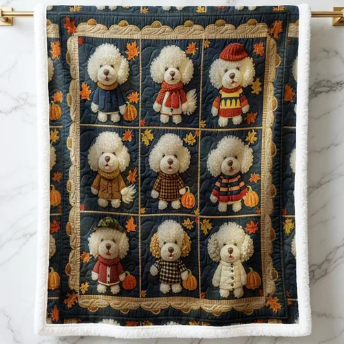 Vista 9 de Manta de sherpa de retazos de perro de peluche otoñal, acogedora manta de otoño con bonito estilo colcha de cachorro, manta cálida y suave