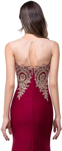 Vista 2 de Babyonline - Vestido largo formal de sirena con apliques de encaje para mujer