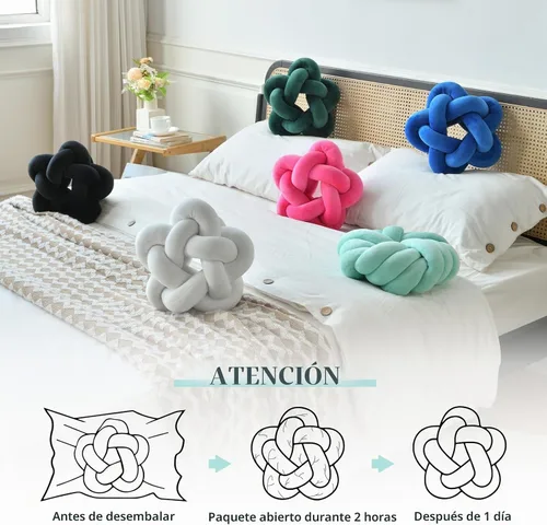 Vista 3 de Almohada de felpa con nudo hecha a mano, almohada de estrella anudada suave para sofá, cojín lumbar, cojín de estrella de relleno para el hogar