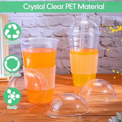 Vista 3 de Nuogo 200 tapas de cúpula de plástico a granel desechables para mascotas con ranura para popote Fit 12 oz, 16 oz, 20 oz, 24 oz Round Plastic Cups