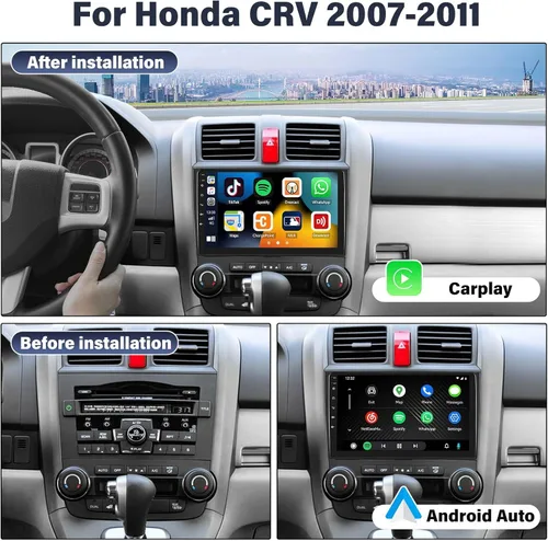 Vista 2 de 4 núcleos+64G Android 15 para Honda CRV 2007-2011 Radio de coche estéreo con A-pple inalámbrico CarPlay Android Auto WiFi GPS, pantalla táctil de 9