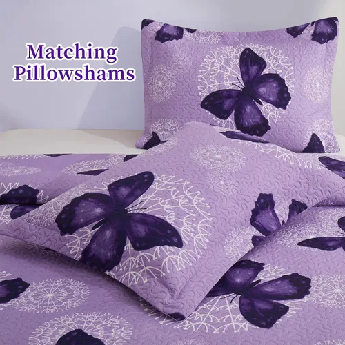 Vista 10 de ARTALL Juego de edredón de 3 piezas con estampado de mariposas, microfibra suave y ligera, colcha, cobija y manta con 2 fundas de almohada