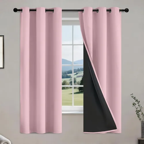 Vista 60 de COSVIYA Cortinas opacas 100% beige Biscotti para dormitorio, juego de 2 paneles de 63 pulgadas de largo, bloqueo de luz completa, aislamiento