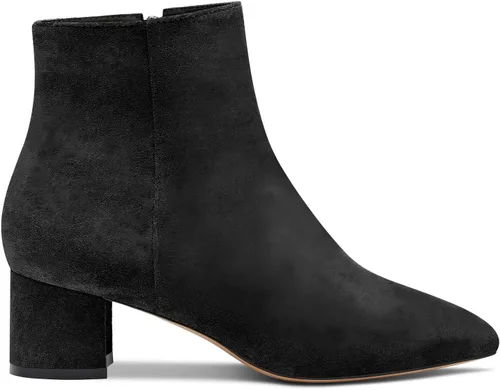 Vista 2 de Aachcol Botas de tobillo de tacón medio alto para mujer, botines cortos con puntera puntiaguda, gamuza de 2 pulgadas