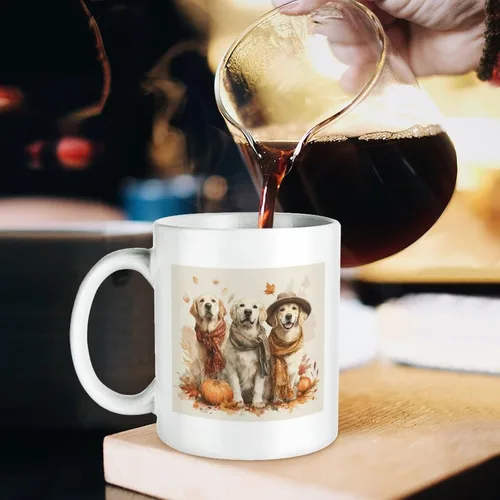 Vista 5 de Golden Retrievers with Pumpkins And Leaves Coffee Travel Mug Thanksgiving Autumn Halloween Milk And Tea Ceramic Cup Fathers Day Dad Gifts from