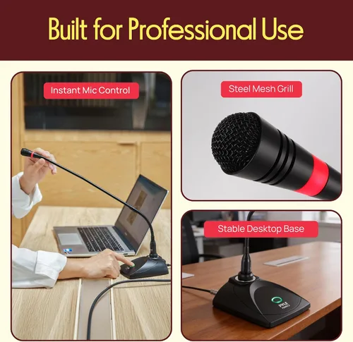 Vista 7 de Sistema de micrófono con cable de cuello de cisne de escritorio - Micrófono condensador de voz con cable montado en mesa con filtro pop - Cable