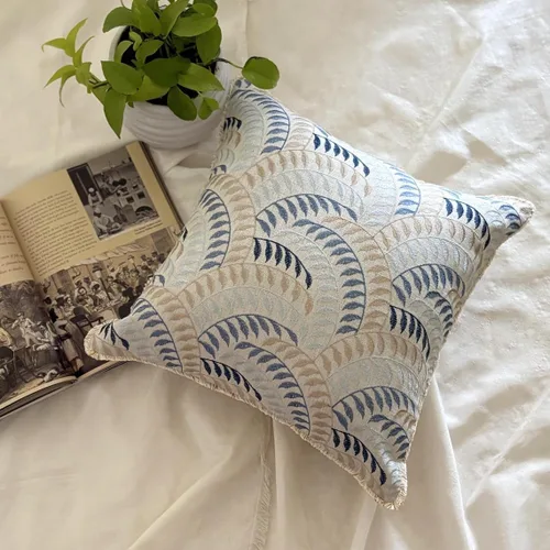 Vista 182 de The HomeCentric Funda de almohada con cremallera, funda de cojín azul de 12 x 12 pulgadas, funda de cojín de algodón bordado para sofá, diseño