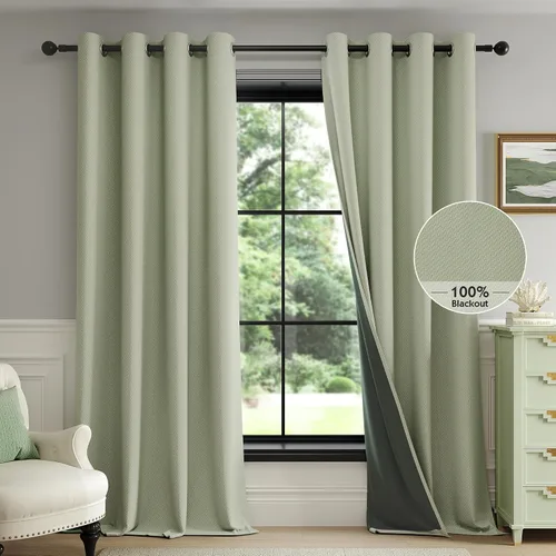 Vista 30 de FMFUNCTEX - Cortinas 100% opacas color beige de 40 x 63 pulgadas para dormitorio, 2 paneles Black out Drapes, Thermal Insulated Noise Reducing