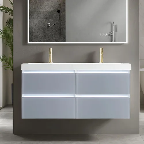 Vista 16 de Blossom Tocador de baño LED de 24 pulgadas – Tocador flotante montado en la pared con luces – 100% impermeable PVC de grado marino – Moderno