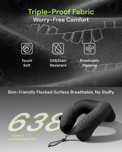 Vista 4 de BENEUNDER Almohada de cuello de viaje para avión, almohada inflable compacta de 360 ° de apoyo para la cabeza, cómoda funda transpirable