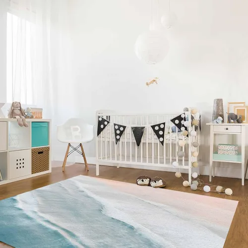 Vista 4 de Alfombra de playa de verano para sala de estar/dormitorio, 2 x 3 pies, antideslizante, color océano, náutica costera, color beige, alfombra de área