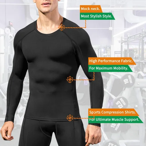 Vista 4 de EARGFM Camisetas deportivas de compresión de manga larga para hombre, para correr, entrenamiento, capa base elástica, camisetas deportivas frescas