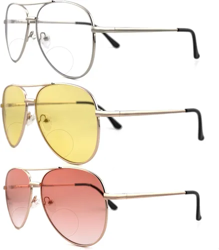 Vista 7 de Paquete de 3 lentes de lectura bifocales para mujeres y hombres, lentes de lectura bifocales de aviador, lentes de lectura bifocales + 1.0