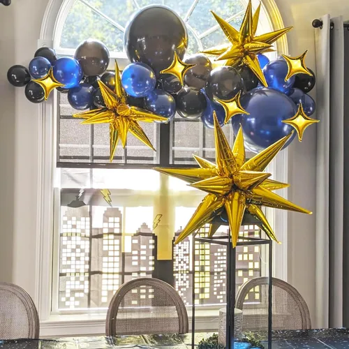 Vista 4 de 6 globos de aluminio de 22 pulgadas y 10 globos de aluminio de 10 pulgadas con estrella - Dorado, globos de estrella de 12 puntas y 4 puntas para 16