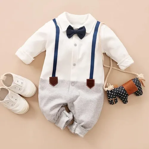 Vista 2 de PATPAT Mameluco de caballero para bebés y niños con pajarita para recién nacidos, trajes formales para bebés de 0 a 18 meses