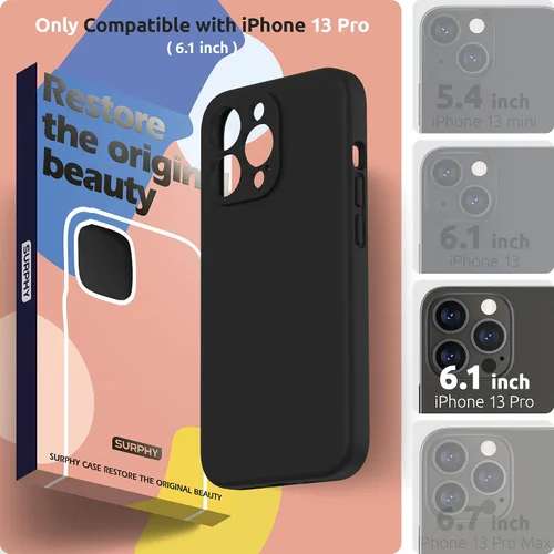 Vista 2 de SURPHY funda de silicona compatible con iPhone 13 Pro (6.1 pulgadas, 2021), con protección para la cámara, funda de silicona líquida con forro