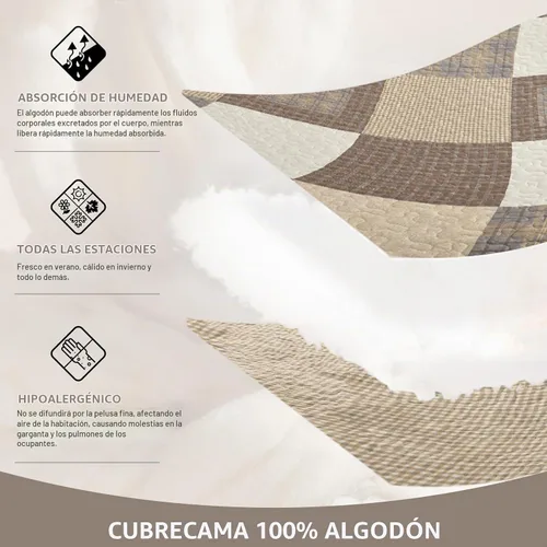 Vista 4 de Juego de ropa de cama de tamaño Queen grande, colcha de 120" x 102", 100% algodón, colcha acolchada ligera, juego de cubrecama de estilo rústico, 3