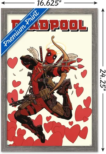 Vista 3 de Marvel Comics Deadpool - Póster de pared de Cupido, 22.4 pulgadas de largo x 14.7 pulgadas de ancho, versión enmarcada de madera de granero