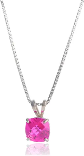 Vista 15 de MAX + STONE 925 Sterling Silver Cushion Cut Birthstone Necklace for Women 6mm Hypoallergenic Solitaire Necklace Gemstone Pendant Necklaces with
