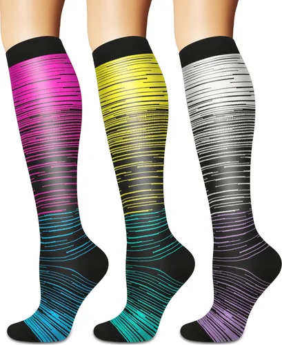 Vista 33 de Calcetines de compresión para mujeres y hombres circulación (3 pares) son el mejor apoyo para correr, atletismo, ciclismo, senderismo