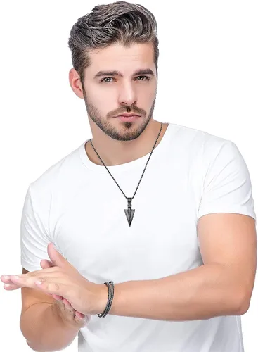 Vista 3 de Jstyle Juego de 2 collares con dije de acero inoxidable para hombre con punta de lanza y dientes de lobo