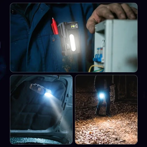 Vista 7 de Mini linterna de 1200 lúmenes, súper brillante, 3 modos, mini linternas planas de bolsillo LED, recargable, portátil, ABS, pequeña luz LED doble