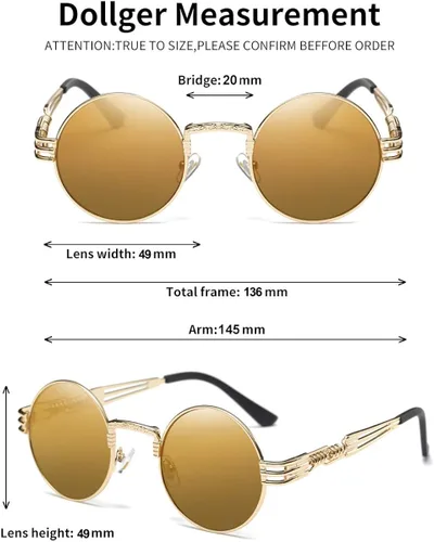 Vista 3 de Dollger Gafas de sol redondas Steampunk con marco de metal