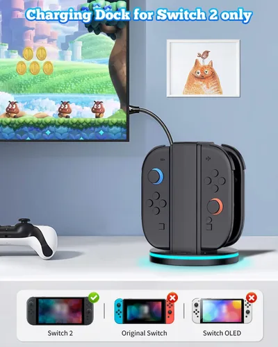 Vista 6 de JZW-Shop Fast Charging Dock Compatible with Nintendo Switch 2 Joy- con, Space-Saving Magnetic Design Charger, Stable Charging Station, with GRB