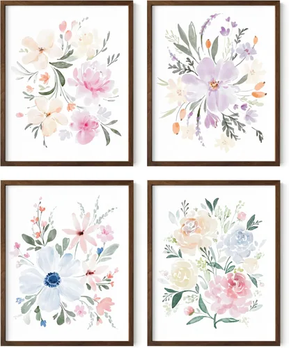 Vista 69 de HAUS AND HUES Arte de pared floral gris, juego de 4 pósteres de plantas para pared vintage, impresiones botánicas, cuadros de flores en blanco